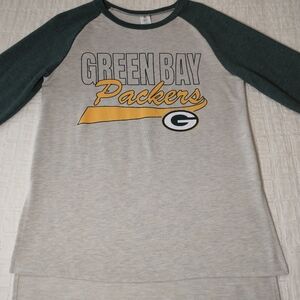 NFL Green Bay Packer Long Sleeve T-shirt, Gray, Women's Size Large, High/Low Hem